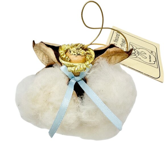 Southern Natures Cotton Angel Ornament Handcrafted w Blue Ribbon Christmas - Picture 2 of 6